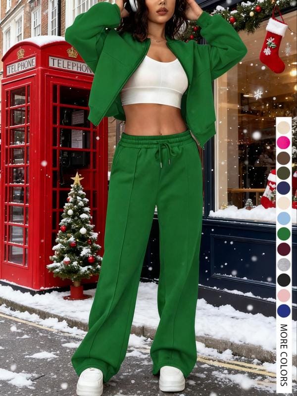 Fleece Zip-Up 2-Piece Lounge Tracksuit