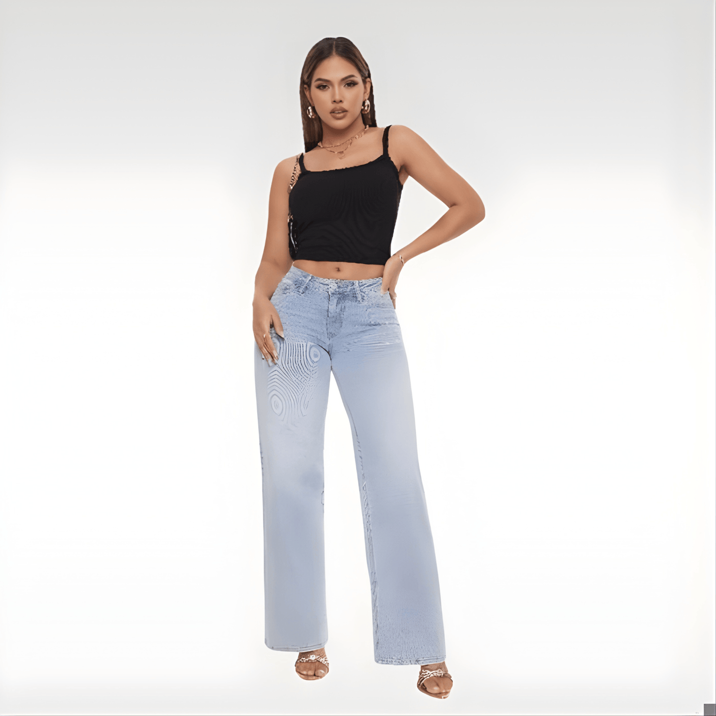 Stretchy Mid-Low Rise Baggy BBL Jeans