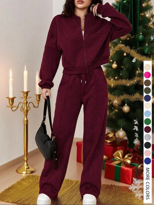 Fleece Zip-Up 2-Piece Lounge Tracksuit