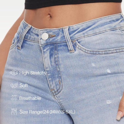 Stretchy Mid-Low Rise Baggy BBL Jeans