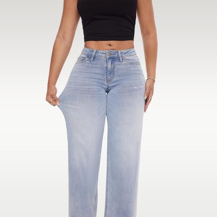 Stretchy Mid-Low Rise Baggy BBL Jeans