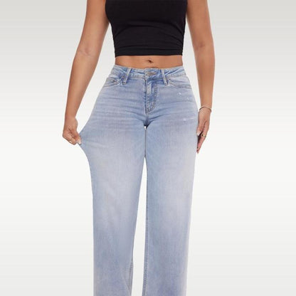 Stretchy Mid-Low Rise Baggy BBL Jeans